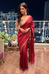 Shop_PUNIT BALANA_Red Organza Silk Embroidered Metallic Work V Neck Saree With Blouse _at_Aza_Fashions