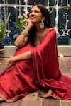Punit Balana_Red Organza Silk Saree With Blouse_Online_at_Aza_Fashions