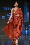 Buy_PUNIT BALANA_Maroon Organza Silk Embroidered V Neck Saree With Metallic Blouse _at_Aza_Fashions