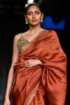 Shop_PUNIT BALANA_Maroon Organza Silk Embroidered V Neck Saree With Metallic Blouse _at_Aza_Fashions