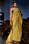 Punit Balana_Green Organza Silk Marodi Scoop Neck Saree With Blouse _Online_at_Aza_Fashions