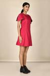 Naintara Bajaj_Pink Embroidered Stitchline Round Flared Sleeve Dress_Online_at_Aza_Fashions