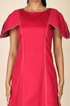 Naintara Bajaj_Pink Embroidered Stitchline Round Flared Sleeve Dress_at_Aza_Fashions