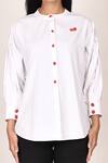 Naintara Bajaj_White Mandarin Collar Shirt_at_Aza_Fashions