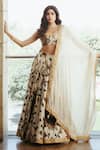 Buy_PUNIT BALANA_Beige Chanderi Silk Embroidered Floral Scoop Neck Print Bridal Lehenga Set _at_Aza_Fashions