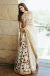Buy_PUNIT BALANA_Beige Chanderi Silk Embroidered Floral Scoop Neck Print Bridal Lehenga Set _Online_at_Aza_Fashions