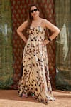 Buy_PUNIT BALANA_Beige Silk Satin Printed Floral Sweetheart Neck String Gown _Online_at_Aza_Fashions