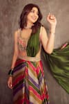 Punit Balana_Multi Color Satin Silk Stripe Print Pre-draped Saree Set_at_Aza_Fashions