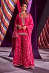 Buy_Punit Balana_Pink And Organza Gota & Marodi Scoop Embroidered Short Kurti Sharara Set _at_Aza_Fashions