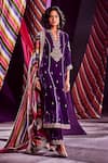 Buy_PUNIT BALANA_Purple Velvet And Organza Silk & Embroidery Stripe Band Kurta Pant Set _at_Aza_Fashions