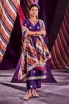 Buy_PUNIT BALANA_Purple Banarasi And Organza Print & Embroidery Stripe Kurta Pant Set _at_Aza_Fashions