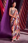 Buy_PUNIT BALANA_Multi Color Organza Silk And Embroidery Stripe Saree With Blouse _at_Aza_Fashions