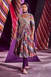 Buy_PUNIT BALANA_Multi Color Chanderi And Organza Print & Embroidery Stripe Anarkali Set_at_Aza_Fashions