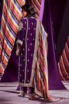 Shop_PUNIT BALANA_Purple Velvet And Organza Silk & Embroidery Stripe Band Kurta Pant Set _at_Aza_Fashions