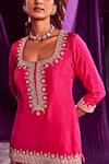 Punit Balana_Pink And Organza Gota & Marodi Scoop Embroidered Short Kurti Sharara Set _Online_at_Aza_Fashions