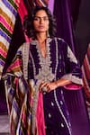 PUNIT BALANA_Purple Velvet And Organza Silk & Embroidery Stripe Band Kurta Pant Set _Online_at_Aza_Fashions