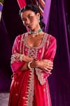 PUNIT BALANA_Pink And Organza Embroidery Marodi & Zardozi Scoop Neck Kurta Pant Set _Online_at_Aza_Fashions