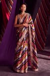 Punit Balana_Multi Color Organza Silk Stripe Print Saree With Blouse_Online_at_Aza_Fashions