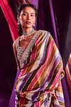 Buy_Punit Balana_Multi Color Organza Silk Stripe Print Saree With Blouse_Online_at_Aza_Fashions