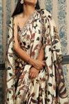 Punit Balana_Beige Silk Satin Saree And Cape Set_Online_at_Aza_Fashions