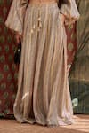 PUNIT BALANA_Beige Silk Satin Stripe Print Flared Pant Set_at_Aza_Fashions