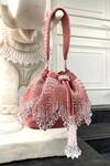 Shop_Adora by Ankita_Pink Crystals Velvet Bucket Bag _at_Aza_Fashions