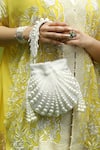 Shop_Adora by Ankita_Cream Pearls Arabia Clutch With Sling _at_Aza_Fashions