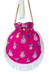 Shop_Adora By Ankita_Pink Embroidered Tassel Potli Bag _at_Aza_Fashions