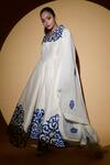 Taika By Poonam Bhagat_White Chanderi, Lycra Net V Neck Applique Anarkali Set _Online_at_Aza_Fashions