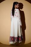 Shop_Taika By Poonam Bhagat_White Chanderi, Lycra Net U Neck Applique Anarkali Set _at_Aza_Fashions