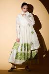 Buy_Taika By Poonam Bhagat_White Chanderi Applique Floral Motifs Round Anarkali Set  _at_Aza_Fashions