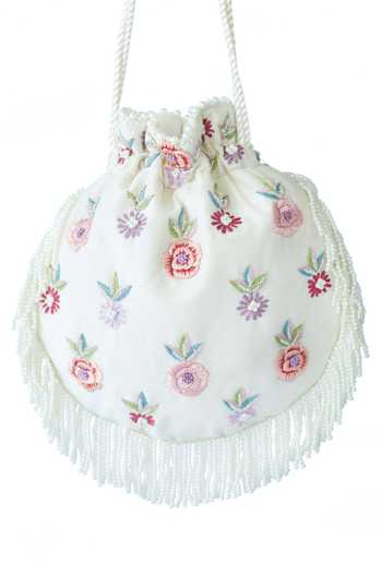 Shop_Adora By Ankita_White Embroidery, Beads Floral Potli Bag _at_Aza_Fashions