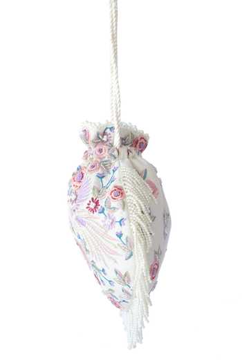 Adora By Ankita_White Embroidery, Beads Floral Potli Bag _Online_at_Aza_Fashions