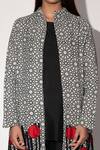 Buy_Taika By Poonam Bhagat_Ivory Cotton Linen Geometric Print, Applique Embroidery High Chopsticks Jacket _Online_at_Aza_Fashions