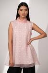 Buy Taika By Poonam Bhagat Pink Organza, Cotton Linen Geometric Print Fold Collar Lattice Top Online at Aza Fashions Buy_Taika By Poonam Bhagat_Pink Organza, Cotton Linen Geometric Print Fold Collar Lattice Top_Online_at_Aza_Fashions