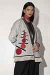 Buy_Taika By Poonam Bhagat_Ivory Cotton Linen Geometric Print, Applique Embroidery Many Moons Jacket_Online_at_Aza_Fashions