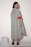 Shop_Taika By Poonam Bhagat_Ivory Cotton Linen Geometric Wide Fold Collar Red Dot Dress _at_Aza_Fashions