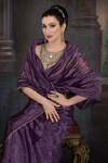 Shop_Pranay Baidya_Purple Chanderi Striped Saree  _Online_at_Aza_Fashions