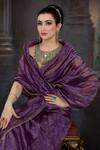 Pranay Baidya_Purple Chanderi Striped Saree  _at_Aza_Fashions