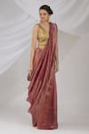 Buy_Pranay Baidya_Maroon Chanderi Striped Saree_at_Aza_Fashions