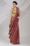 Pranay Baidya_Maroon Chanderi Striped Saree_Online_at_Aza_Fashions