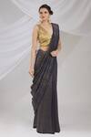 Pranay Baidya_Blue Chanderi Striped Saree  _Online_at_Aza_Fashions