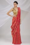 Pranay Baidya_Red Chanderi Striped Saree  _Online_at_Aza_Fashions