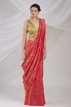 Buy_Pranay Baidya_Red Chanderi Striped Saree  _Online_at_Aza_Fashions