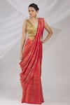 Buy_Pranay Baidya_Red Chanderi Striped Saree  _at_Aza_Fashions