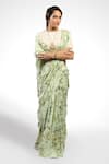 Pranay Baidya_Green Floral Print Chanderi Saree_Online_at_Aza_Fashions