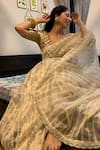 Buy_Pranay Baidya_Gold Chanderi Striped Saree For Women_at_Aza_Fashions