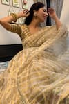 Shop_Pranay Baidya_Gold Chanderi Striped Saree For Women_at_Aza_Fashions