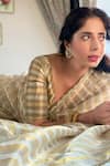 Shop_Pranay Baidya_Gold Chanderi Striped Saree For Women_Online_at_Aza_Fashions