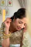 Pranay Baidya_Gold Chanderi Striped Saree For Women_at_Aza_Fashions